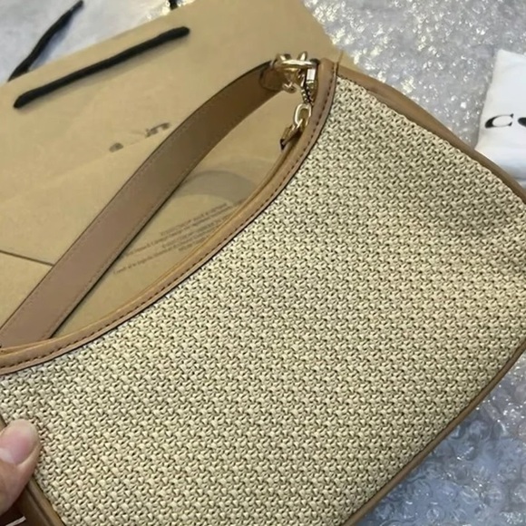 Coach Teri 2way Shoulder Bag Crossbody Straw Smooth Leather Latte Multi CR350 - Picture 6 of 9